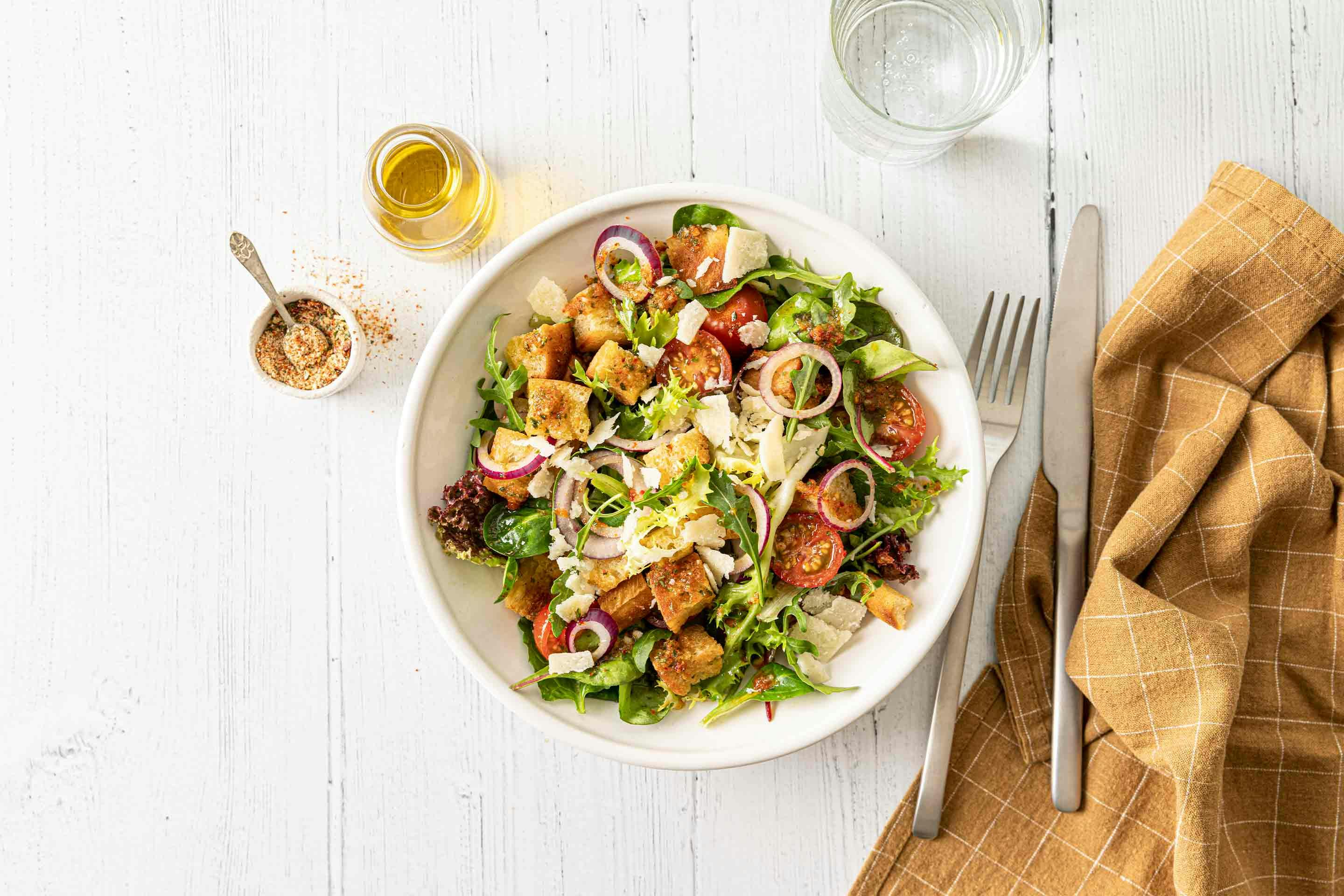 Crispy ciabatta is the perfect addition to this tasty summer salad.